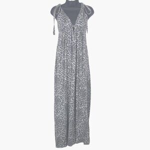 Rebecca Taylor Snow Leopard Print Maxi Dress V Neck Keyhole Tie Straps Med